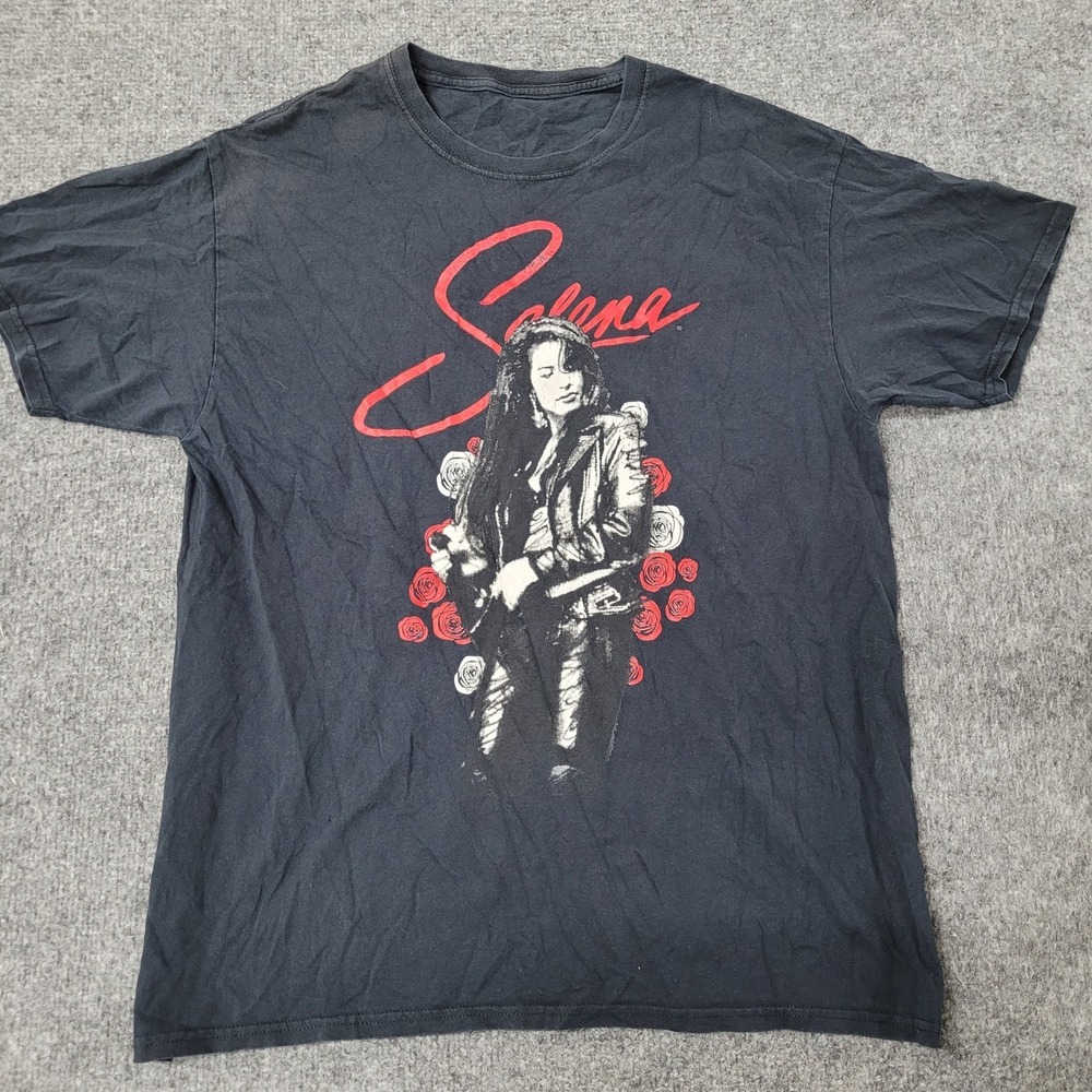 Selena T-Shirt Womens Size L Black Graphic Print Short Sleeve Crewneck Cotton